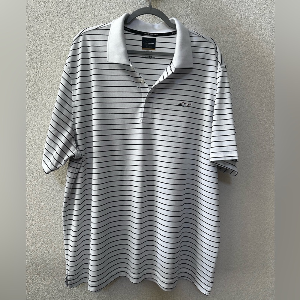 Greg Norman for  Tasso Elba White Striped Polo Shirt